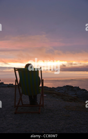 Woman on Beach, Camaret-sur-Mer, Finistere, Bretagne, France Stock Photo