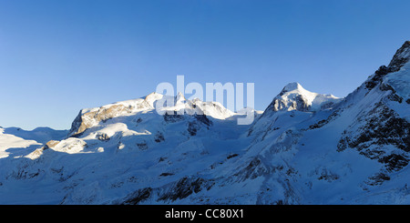 Monte Rosa and Lyskamm mountains in winter, view from Gandegghuette, Zermatt, Switzerland Stock Photo