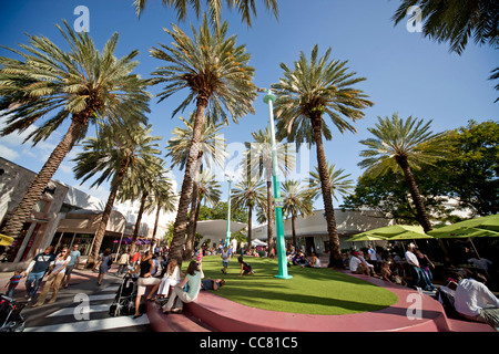 palm trees at Lincoln Road Mall, South Beach, Miami, Florida, USA Stock Photo