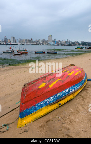 colourful upturned boat on Katembe beach, Maputo, Mozambique Stock Photo