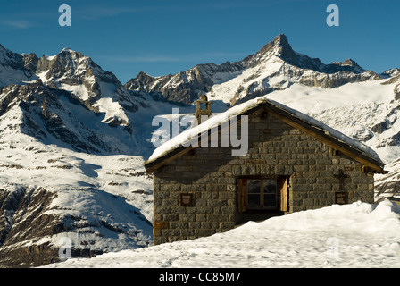 mountain hut in winter, zermatt, switzerland. Stock Photo