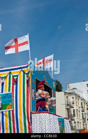 Punch and Judy show. Viking Bay beach. Broadstairs. Isle of Thanet. Kent. England. UK. Stock Photo