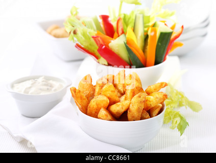 Raw vegetable and wedges with cream cheese dip Stock Photo