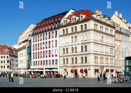 Town houses at the square Neumarkt in Dresden near Church of our Lady. Stock Photo