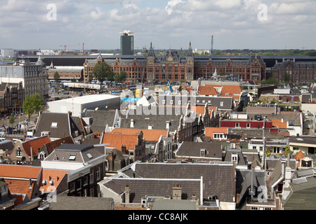 Aerial view of Amsterdam from Oude Kerk or Old Church Tower Stock Photo