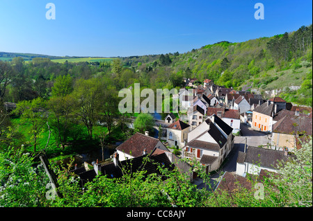 View over Mailly le Chateau, on the River Yonne in Burgundy. France. Space for text in the sky Stock Photo