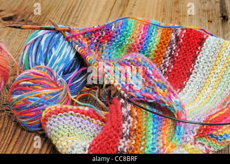 Multi-colored wool ready for knitting