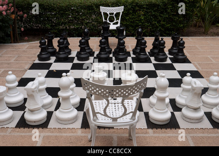 Garden chess set in Hotel Es Moli Stock Photo