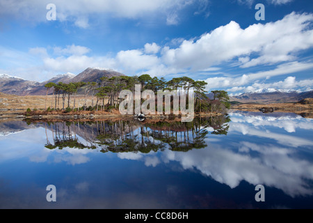 Winter reflection of the Twelve Bens in Derryclare Lough, Connemara, County Galway, Ireland. Stock Photo