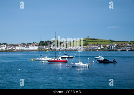 Sailing boats moored in front of Portaferry, Strangford Lough, County Down, Northern Ireland. Stock Photo