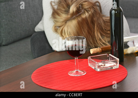 lonely and desperate - portrait of middle-aged woman with addiction problems Stock Photo