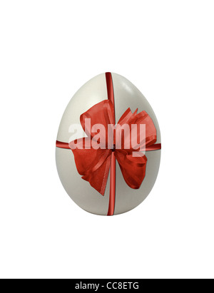 decorated easter eggs with ribbon isolated on white Stock Photo