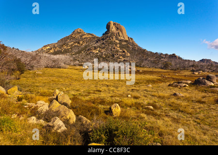 The granite outcrops of the Cathedral and the Hump at Mount Buffalo, Mount Buffalo National Park, the Victorian Alps, north east Victoria, Australia Stock Photo