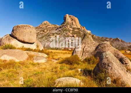 The granite outcrops of the Cathedral and the Hump at Mount Buffalo, Mount Buffalo National Park, the Victorian Alps in north east Victoria, Australia Stock Photo