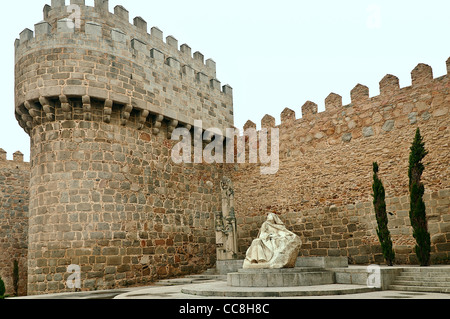 Statue of St. Teresa of Jesus on the wall of the province of Avila in Castilla and Leon, Spain, Europe Stock Photo