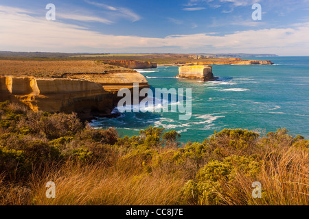 Rugged coast line on the Great Ocean Road near Loch Ard Gorge, Port Campbell on the south west coast of Victoria, Australia Stock Photo