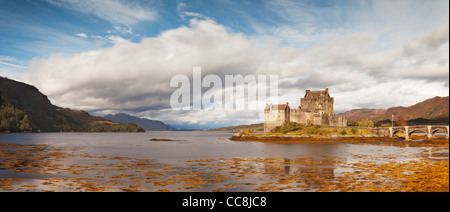 Eilean Donan Castle, Highland, Scotland, is situated on Loch Duich and is the home of Clan Macrae. Stock Photo