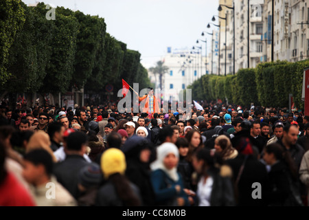 Clown Holding the Tunisian Flag in the 14 January 2012 Tunisian Revolution Celebration. Stock Photo