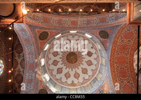 Interior of the Sultanahmet Camii, The Blue Mosque dome domed ceiling decoration detail Istanbuls major mosque Stock Photo