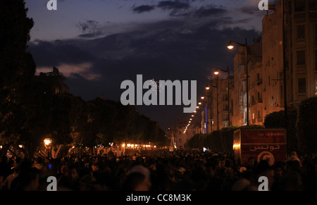 people, landmarks, tunis, revolution, celebration, tunisia, crowd, night, view, city, sky, blue, time, watch, Stock Photo