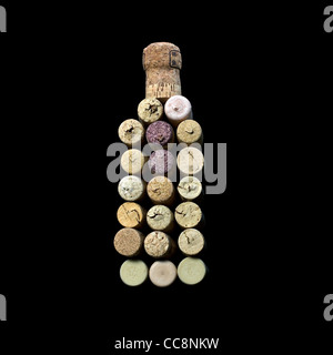 wine corks, laid out in the form of a bottle of wine Stock Photo
