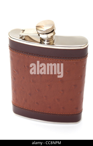 Hip flask isolated on white background Stock Photo