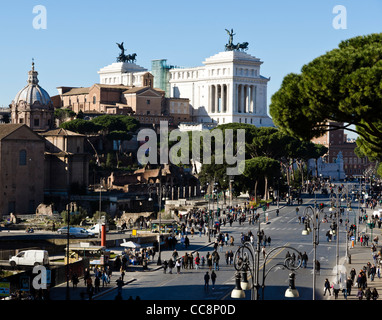 People walking on the via dei Fori Imperiali Rome Lazio Italy Stock Photo