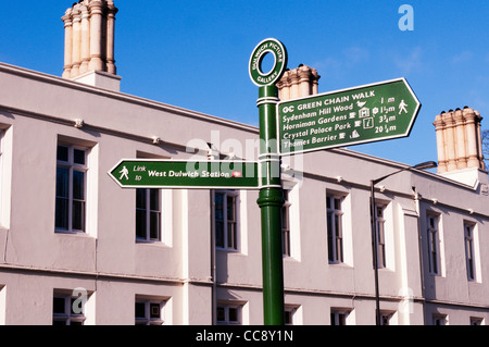 A sign for the Green Chain Walk in Dulwich Village, South London Stock Photo