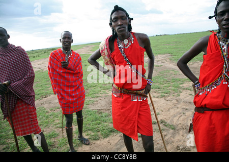 Masai men in traditional dress, Masai Mara, Kenya, East Africa. 2/2/2009. Photograph: Stuart Boulton/Alamy Stock Photo