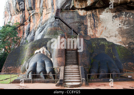 A view of the stairs to the summit of Sigiriya rock in Sri Lanka Stock Photo