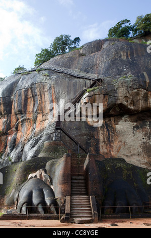 A view of the stairs to the summit of Sigiriya rock in Sri Lanka Stock Photo