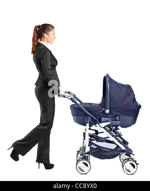Full length portrait of a young businesswoman pushing a baby stroller Stock Photo
