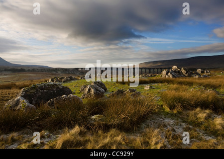 Limestone Pavement at the Ribblehead Viaduct across the River Ribble at Ribblehead, in North Yorkshire, UK Stock Photo