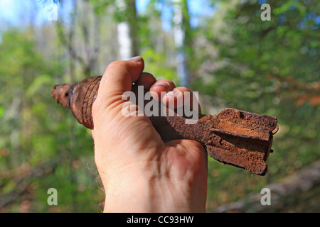 grenade launcher mine in hand Stock Photo