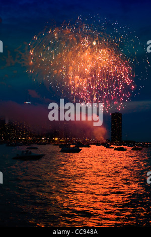 Chicago Independence Day fireworks over Lake Michigan. Stock Photo