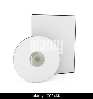 CD/DVD disk with box over white background. 3d render Stock Photo