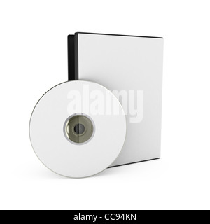 CD/DVD disk with box over white background. 3d render Stock Photo