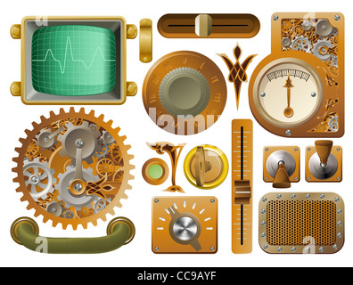 Industrial Victorian style grunge Steampunk design element switches, dials etc. Stock Photo