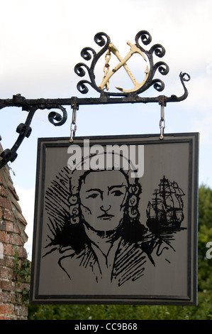 The portrait sign at the Master Builders House/Hotel where shipbuilder, Henry Adams resided with his family.  The hotel is in Buckler’s Hard village Stock Photo