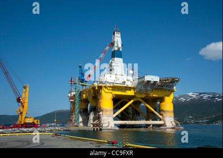 The Polar Pioneer, a mobile oil rig, anchored in the port of Tromsø Stock Photo