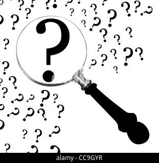 Question under loupe Stock Photo