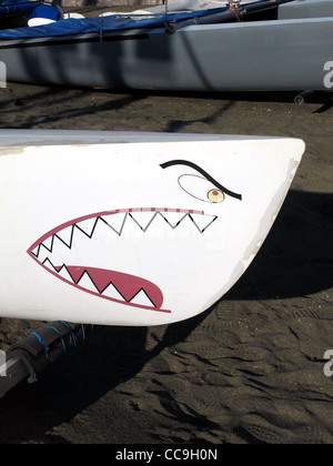 laser type sailing boat by sea at sailing school ostia italy Stock Photo