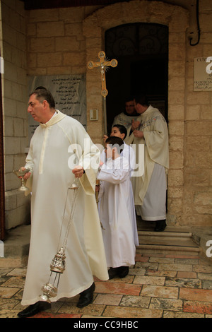 Israel, Lower Galilee, the feast of the Miracle of the Wine at the Franciscan Wedding Church in Kafr Cana Stock Photo