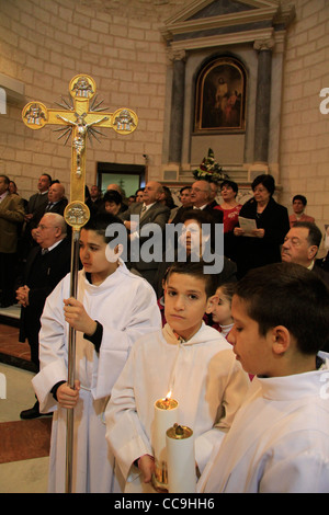 Israel, Lower Galilee, the feast of the Miracle of the Wine at the Franciscan Wedding Church in Kafr Cana Stock Photo