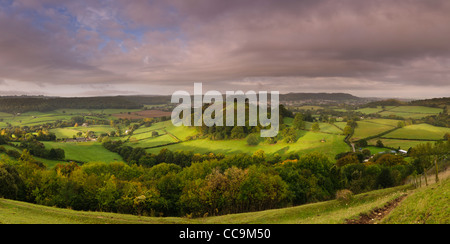 Downham Hill seen from Uley Bury in Uley, Gloucestershire, Cotswolds, UK (65 x 32cm @ 300dpi) Stock Photo