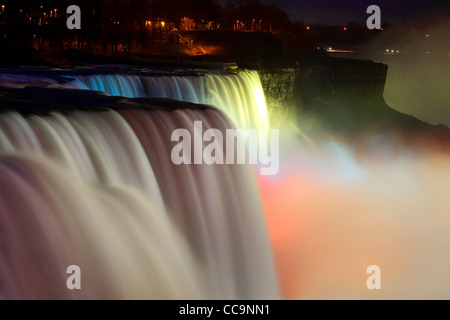 Niagara Falls at night, American side, New York Stock Photo