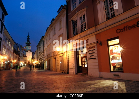 Bratislava shopping street at night, Bratislava old town, Slovakia Stock Photo