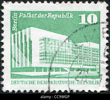 DDR - CIRCA 1980: A stamp printed in DDR, shows the Palace of the Republic (Berlin), circa 1980 Stock Photo