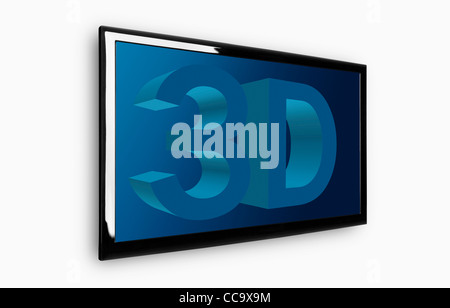 Modern 3D LED TV on a white wall Stock Photo