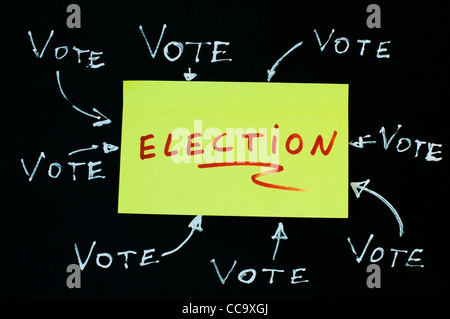 Elections text conception over black. Vote and election text Stock Photo